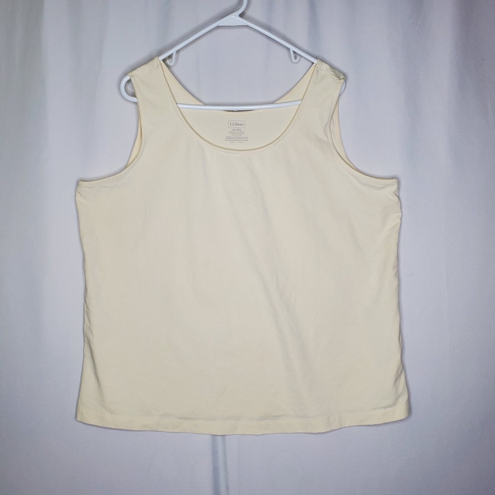 LL Bean‎ Tank Top Womens 3X Cream Cotton Stretch Basic Scoop Neck